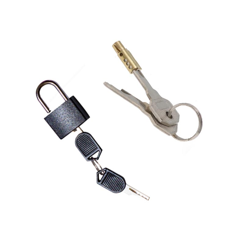 a chastity lock with keys and a barrel lock used for small chastity cages