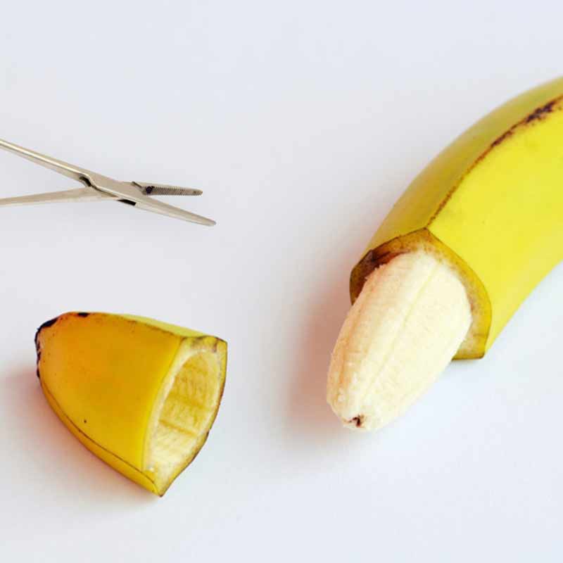 decorative image with a banana split in half