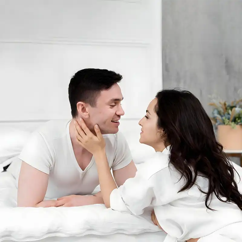 a couple in their bedroom discussing the limits of chastity